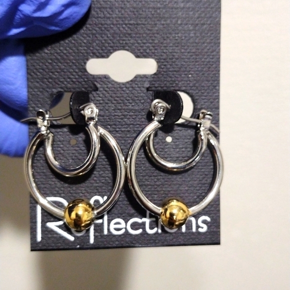 Women's Stunning Two tone Silver, Gold Double Hoops Design Beaded Earrings - Picture 1 of 4